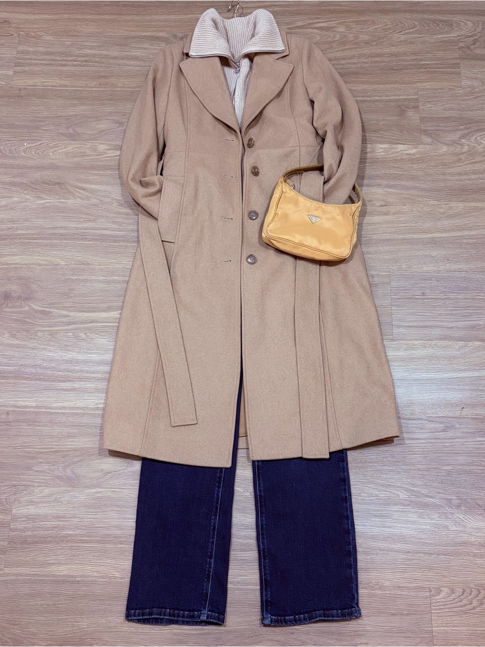 🍂FALL’26🔥 French Connection Camel Wool Blend Belted Trench Coat Sz. 4/Small - Picture 9 of 9